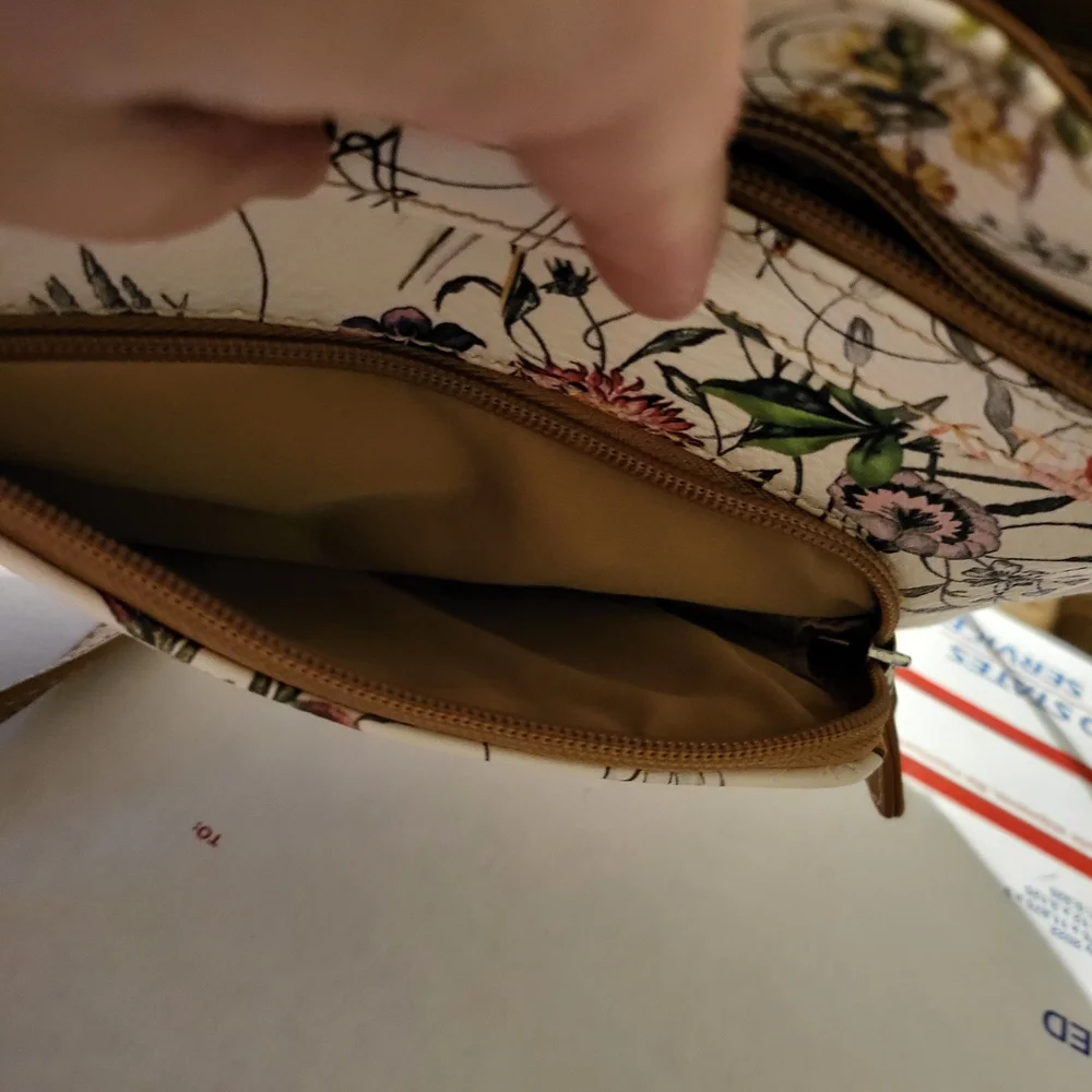 MultiSac Floral Crossbody/shoulder Bag Bag in Cream with Brown Trim - Picture 9 of 11